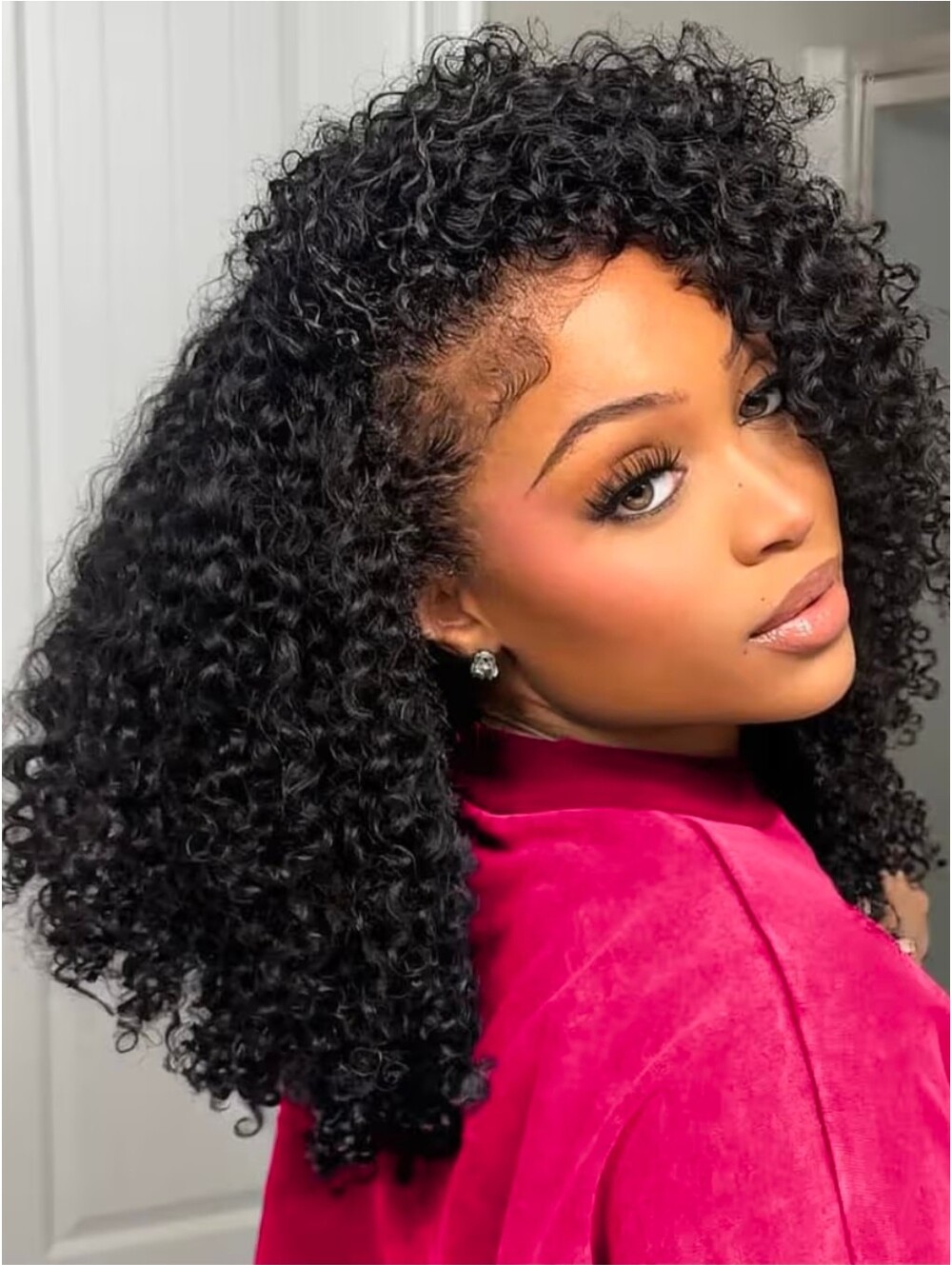 20" Premium Natural Black Curly Human Hair Half Wig Voluminous Kinky Curly Style